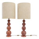 Paire de lampes sphériques italiennes modernes en travertin rouge