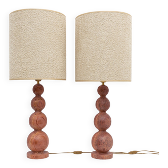 Pair of Italian Modern Red Travertine Sphere Lamps