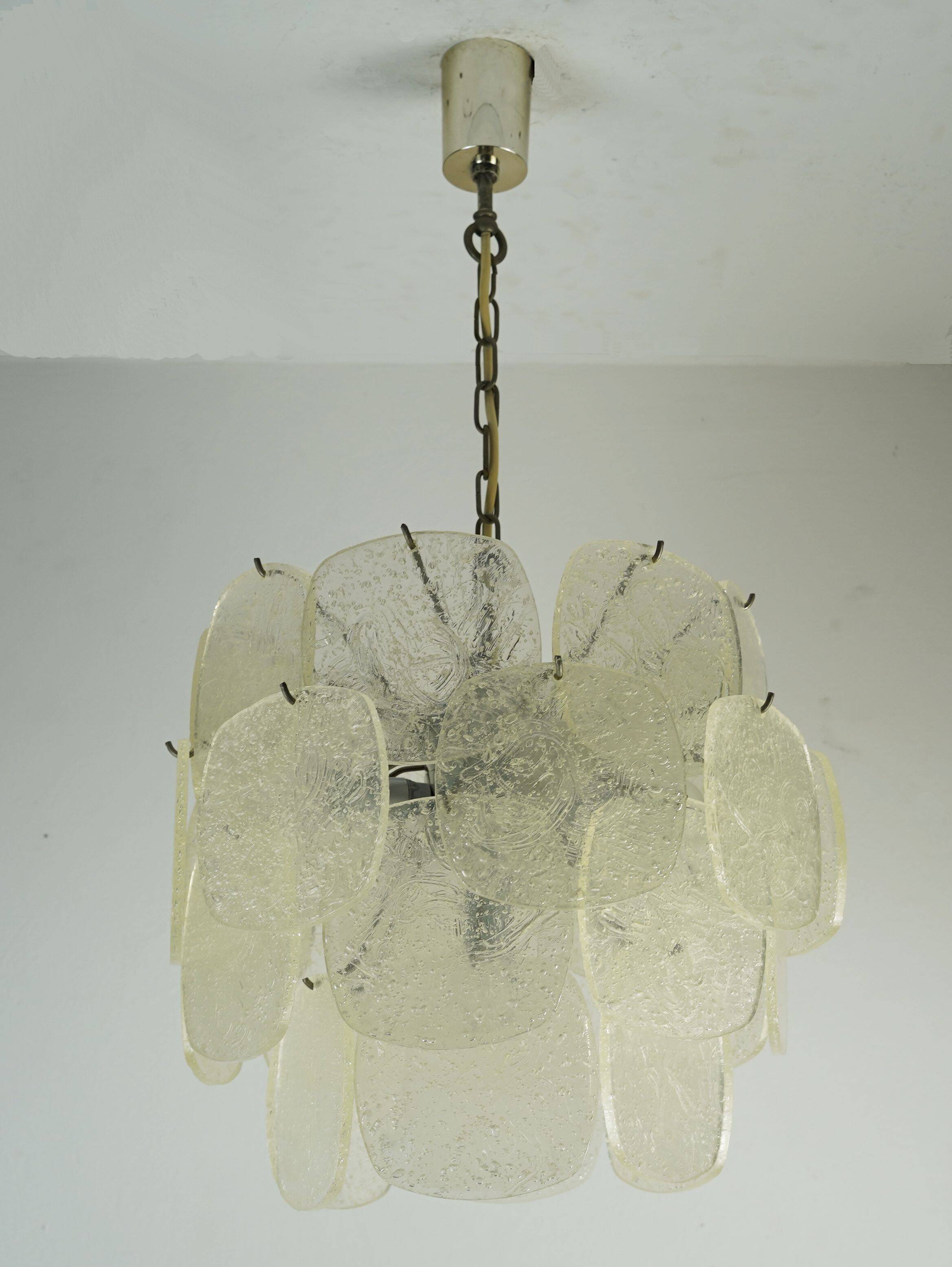 Mid century pendant light with 30 acrylic discs like ice glass 1960s 1970s
