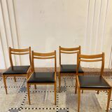 Lot de 4 chaises scandinaves en teck et skaï noir des années 60