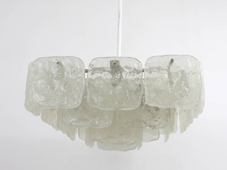 Very large square chandelier J.T. Kalmar with frosted glass panels, Austria, 1960s.