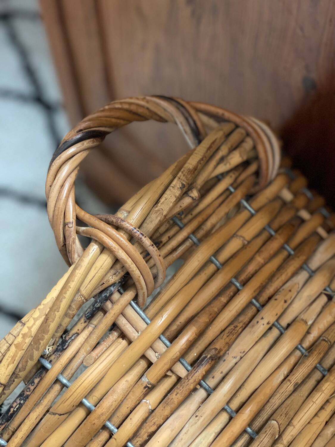 Old rattan and metal basket