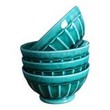 Emerald green glazed ceramic ribbed bowls