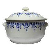 Old enamelled ironstone casserole with St Uze blue decoration.