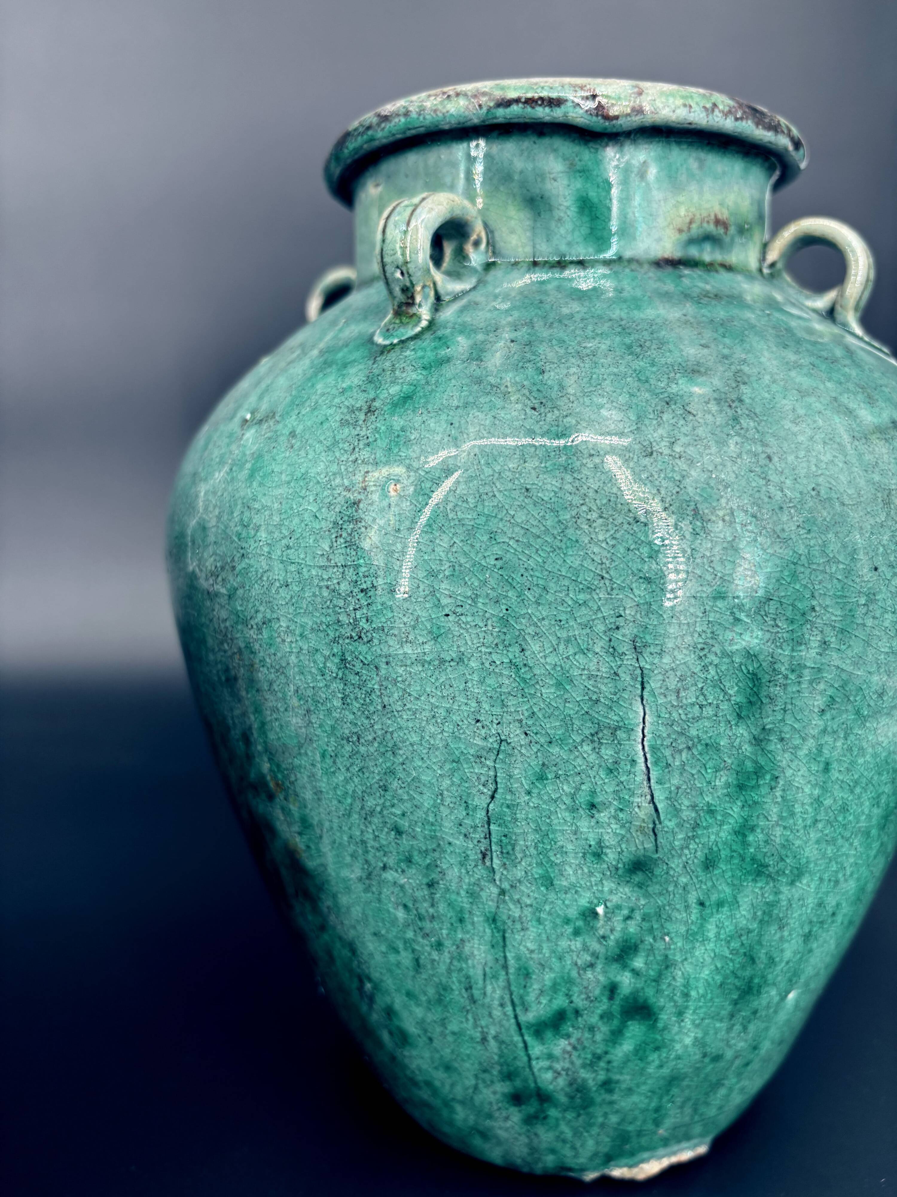 Pair of ancient turquoise glazed stoneware vases, China, late 19th century.