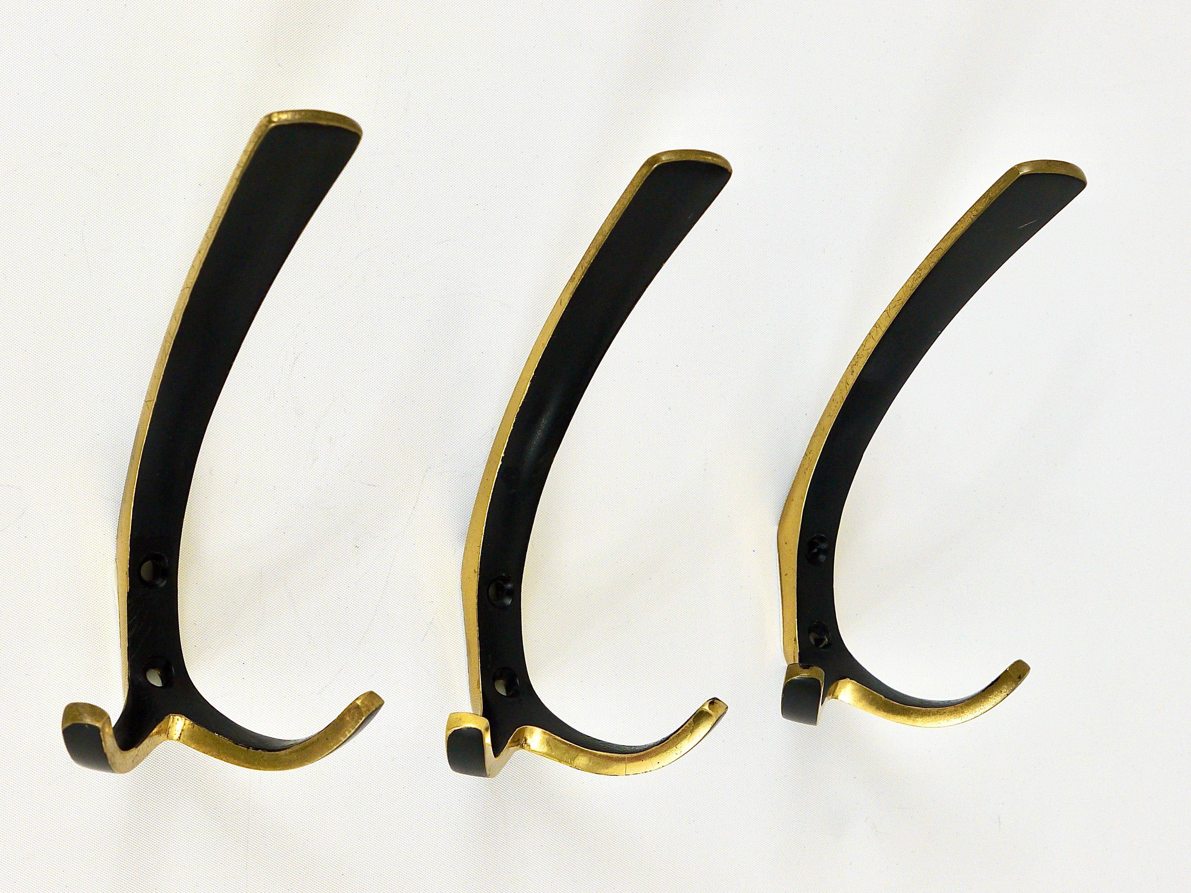 Up to 2 double wall hooks in brass from the mid-century by Herta Baller, Austria, 1950s.