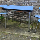 Blue formica set, a table and its 4 chairs, vintage, 60s