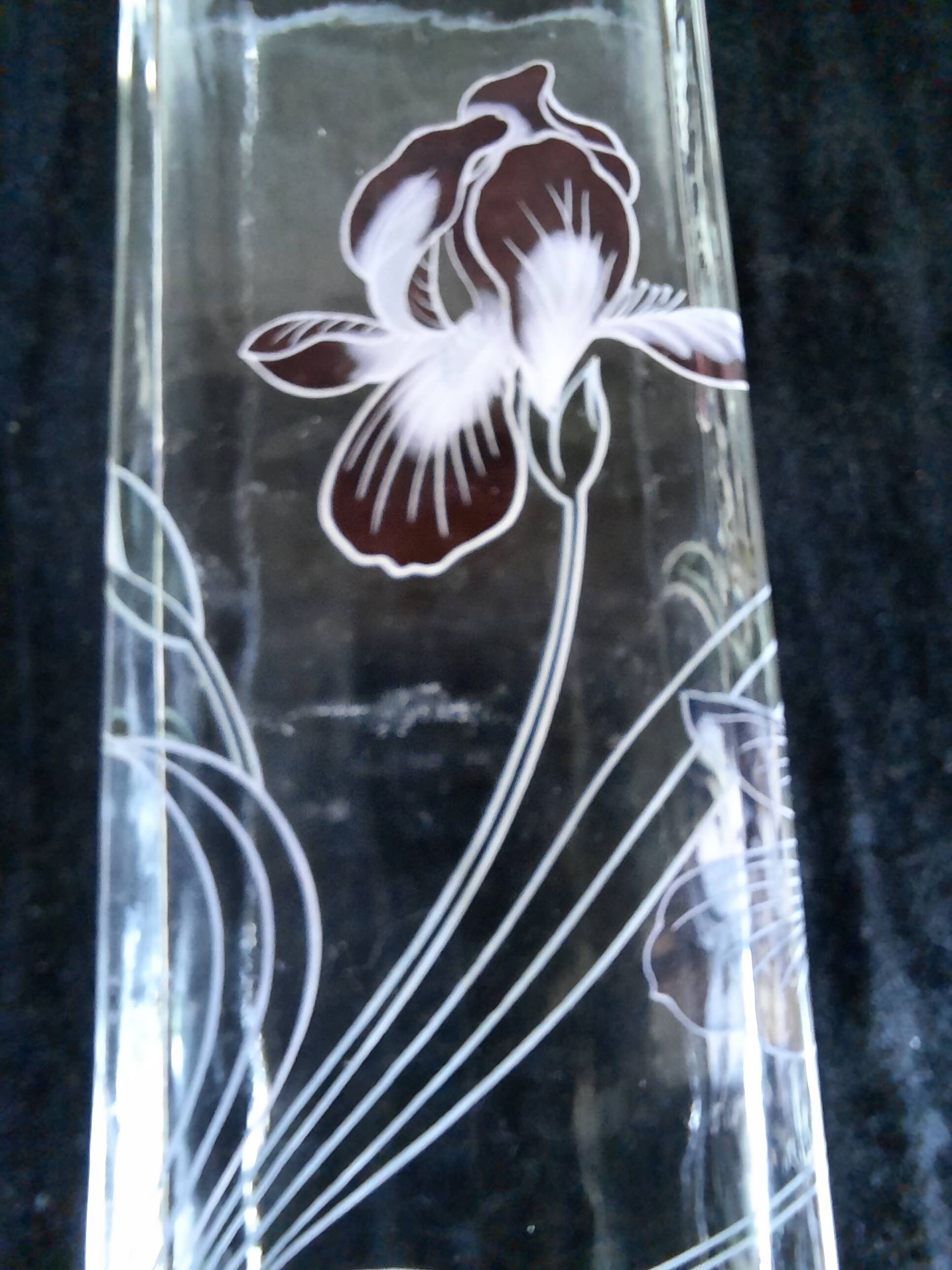 Small square glass soliflore vase - Floral iris decoration - H 19 cm