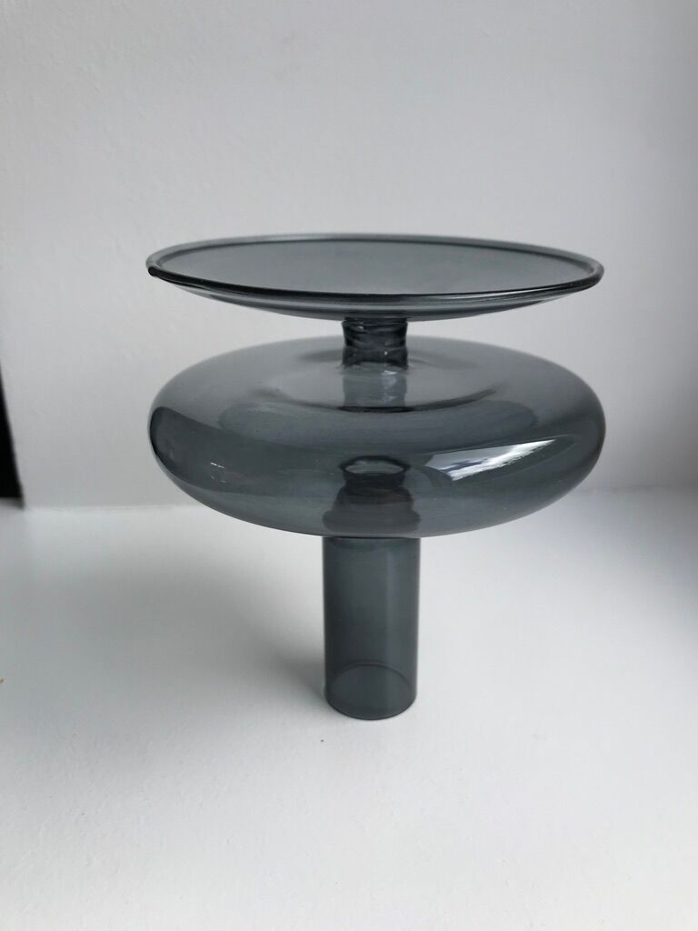 Diabolo design candle holder in vintage smoked glass