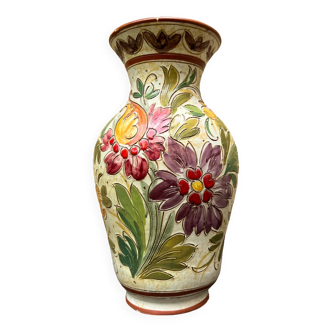 Vase italien à motifs fleuris en céramique (H 35,5 cm) - Fin 20ème siècle