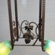 Art Deco chandelier 1930 in leafy wrought iron with 2 green tulip lights
