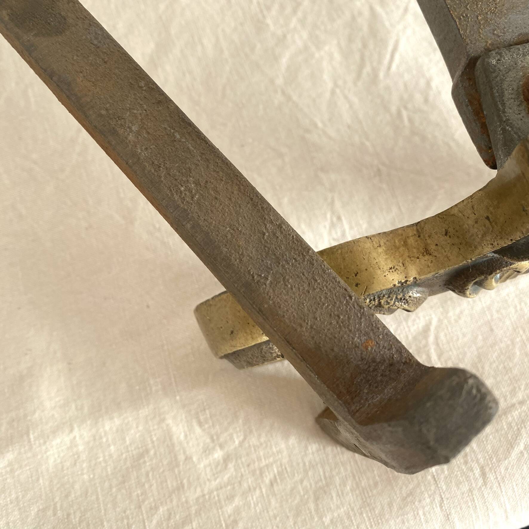 Pair of brass and cast iron fire dogs