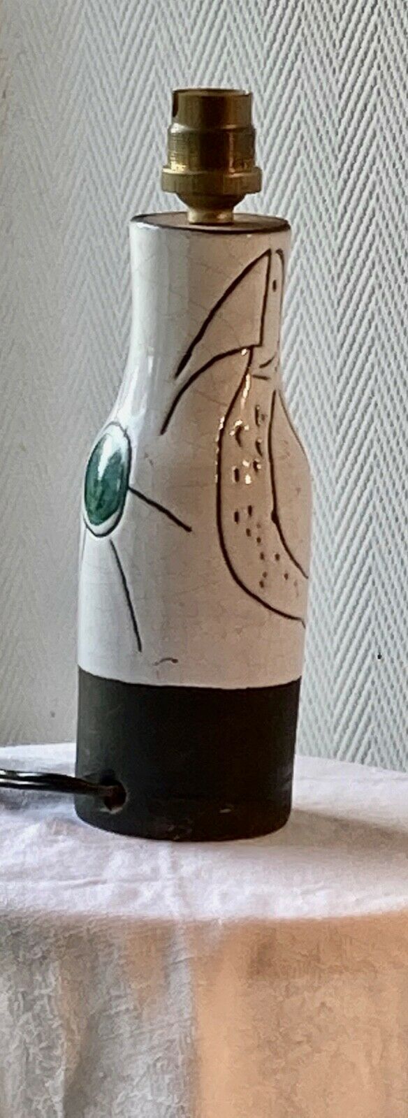 Polychrome enamelled ceramic lamp base with abstract decoration signed Jacques Innocenti