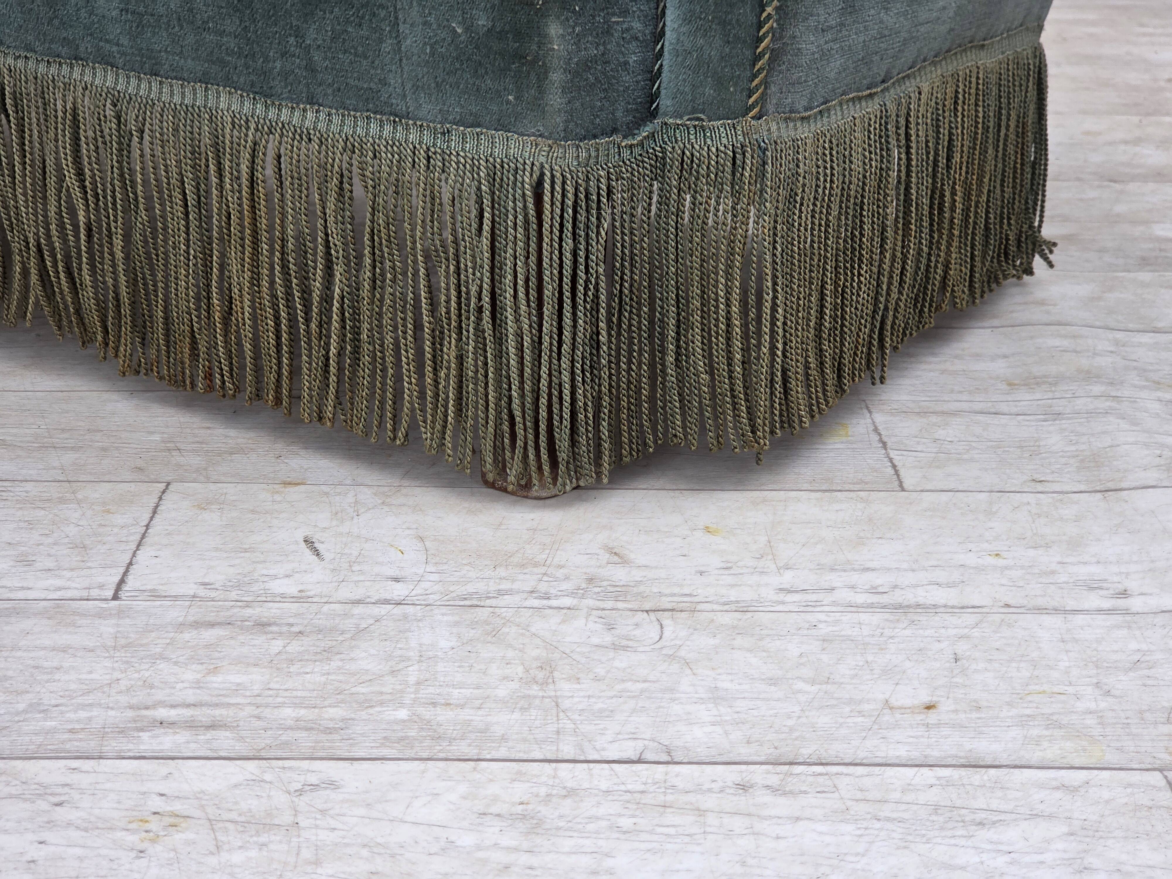 1960s, 3-seater Danish sofa, green furniture velour.