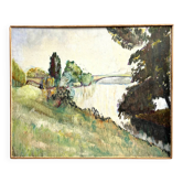 Bridge over the Seine towards Marly, Oil on Panel, M. Tassart. Around 1955. K