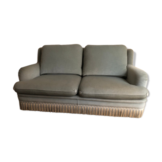 Sofa 2-seater covered in pale celadon wool velvet