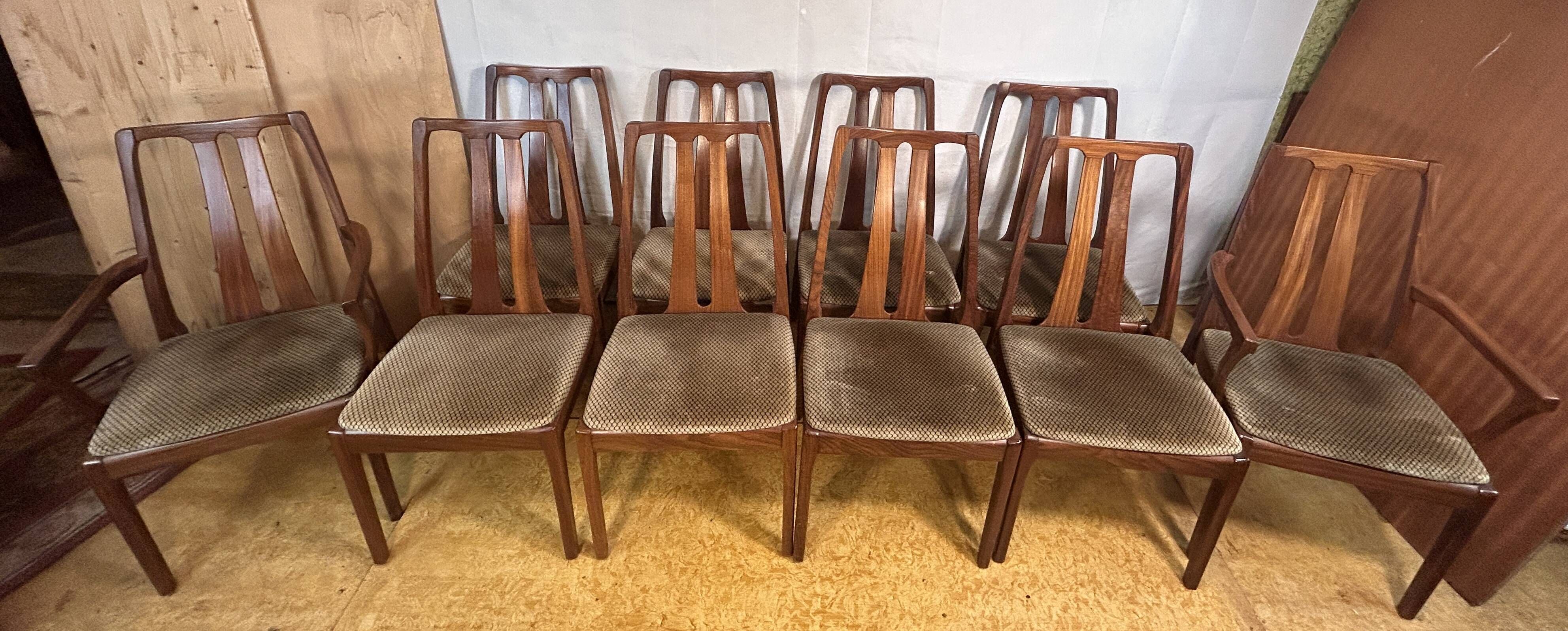 Set of 10 Mid-Century Retro Vintage Teak Afromosia Dining Chairs by Nathan