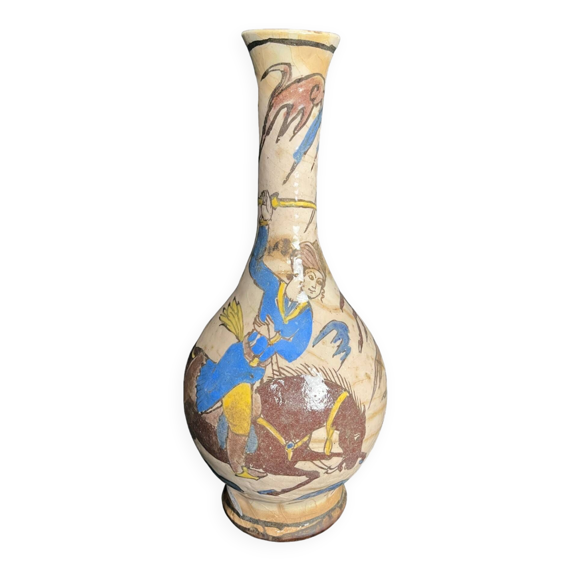 Iran, vase céramique polychrome décor cavalier IXème