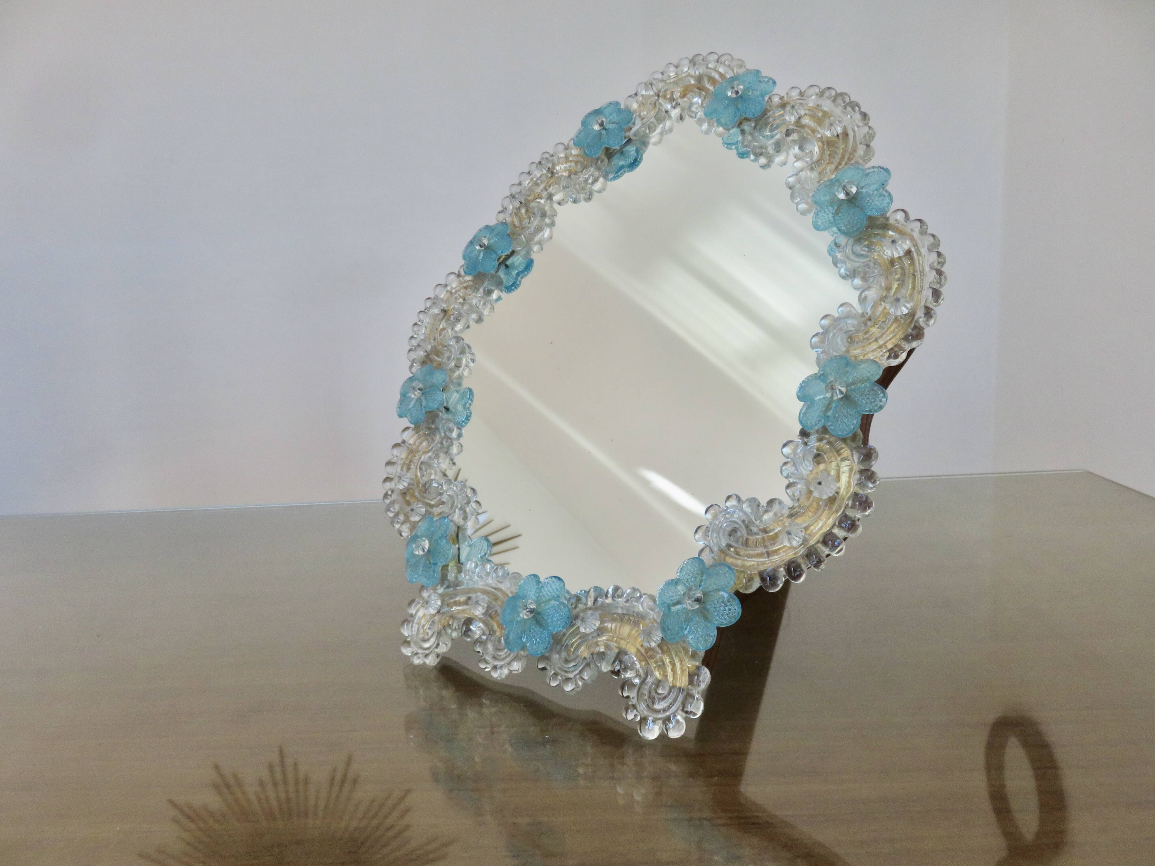 Venetian mirror made of Murano glass, for standing or hanging, 1950.