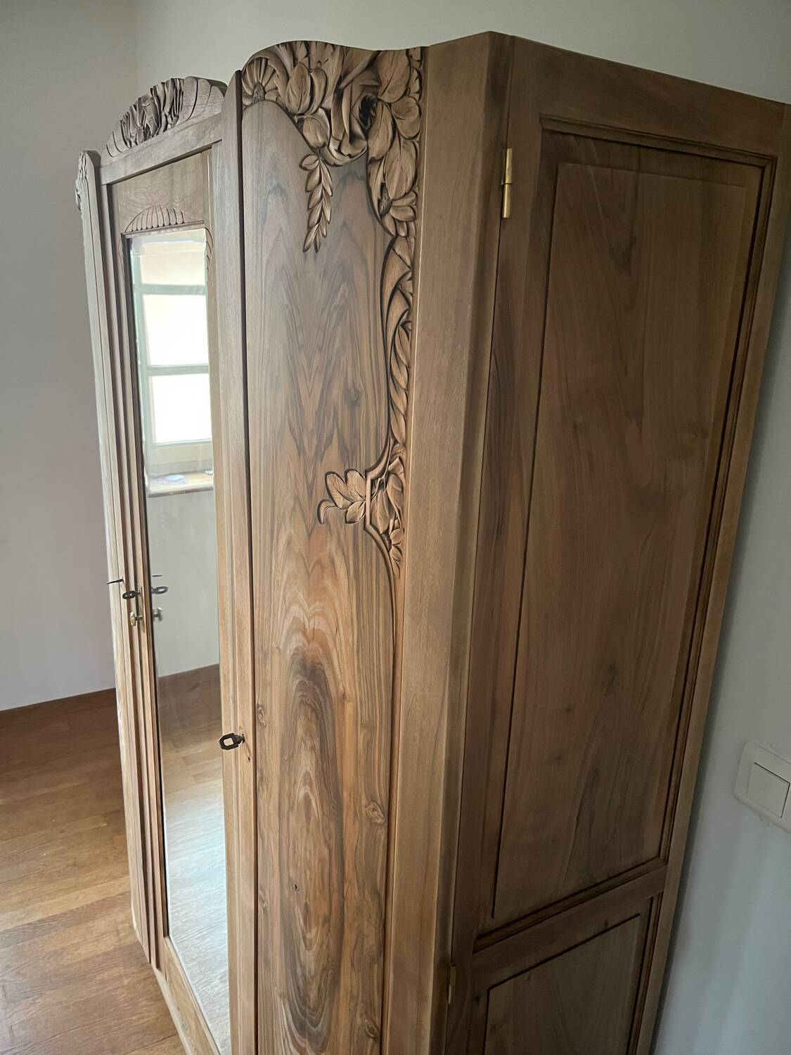Vintage Art Deco wardrobe in raw wood
