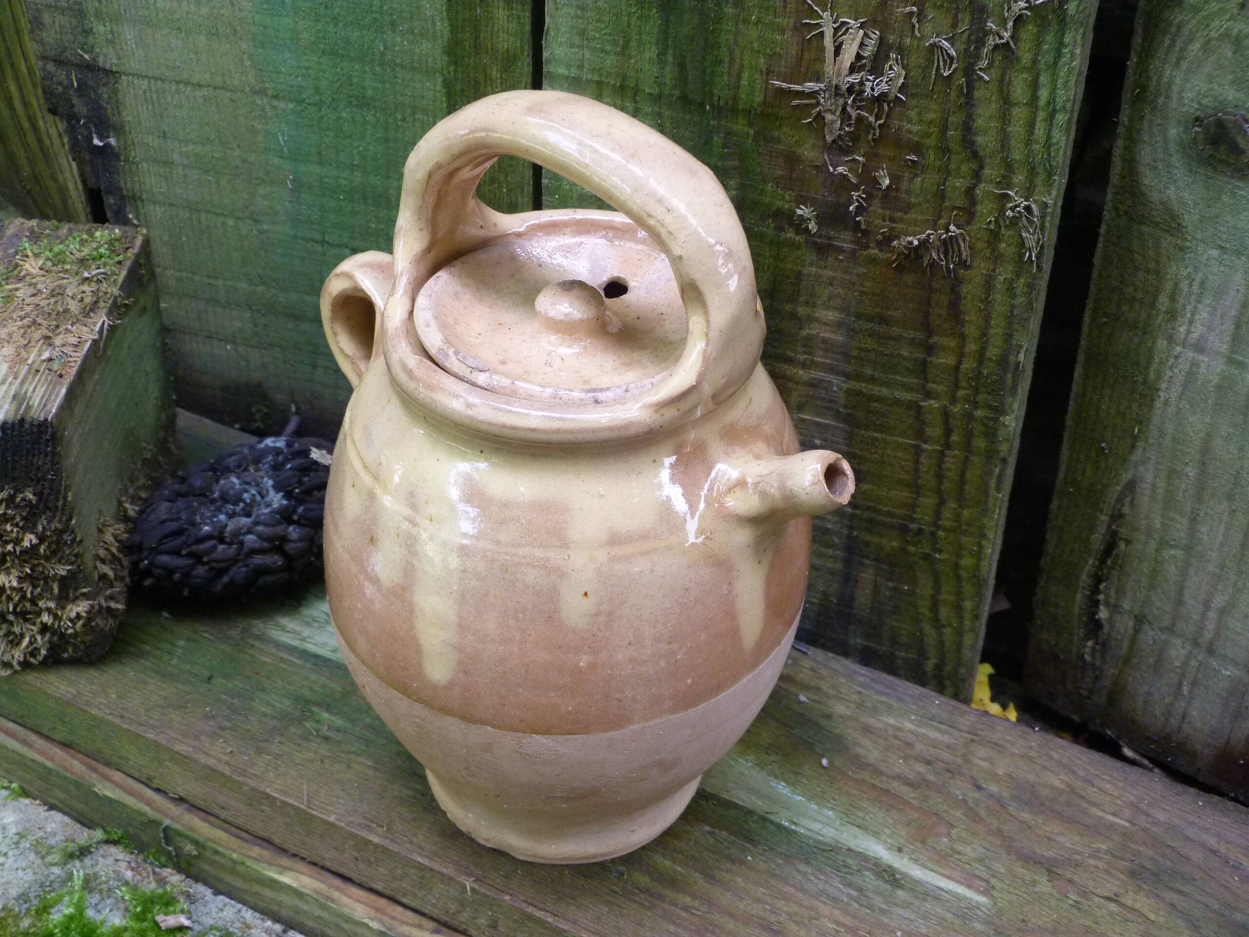 Old goat gargoulette in beige and yellow glazed earth XIXth century