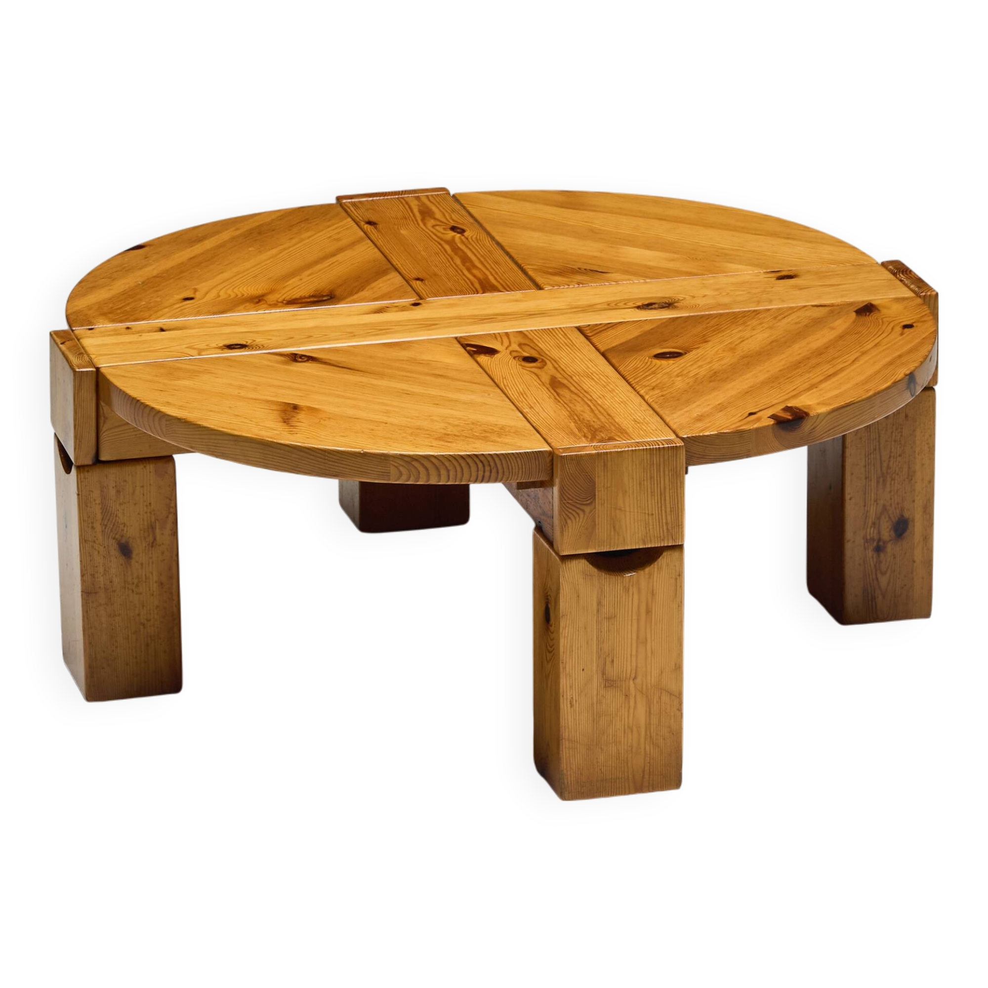 Brutalist Pine Wood Coffee Table, Sweden, 1970s