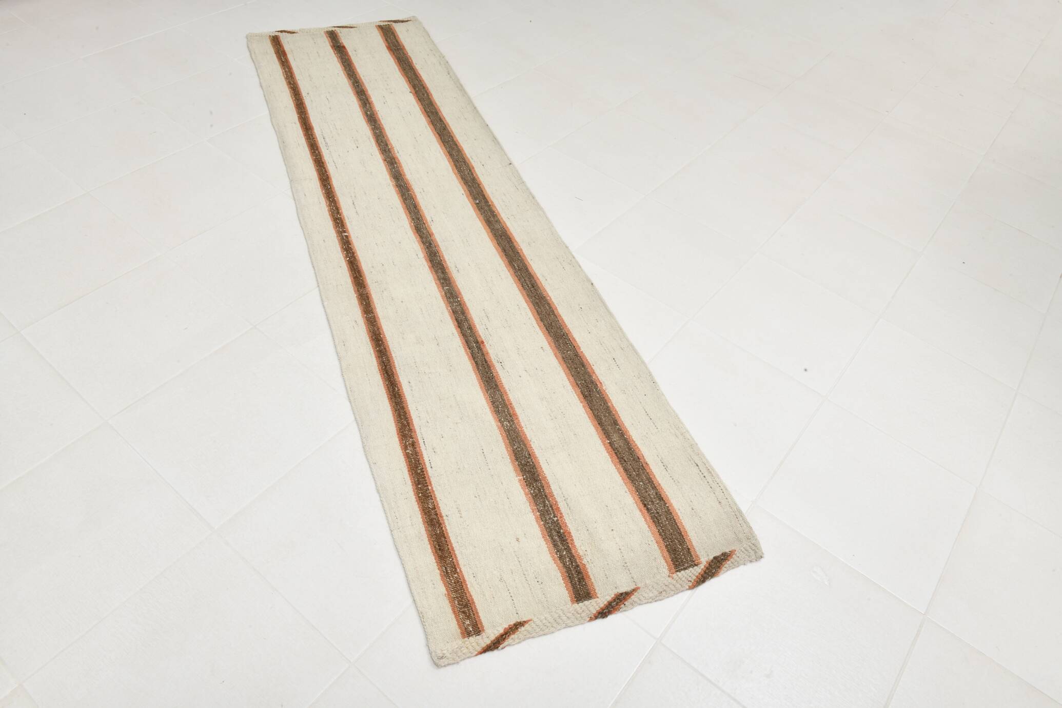 2x8 Brown & Beige Kilim Runner Rug, 71x260Cm