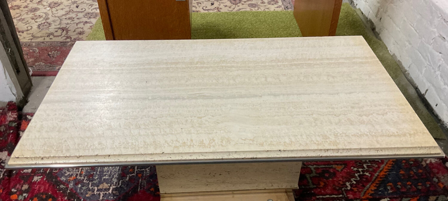 Fedam coffee table in travertine and brass from the 70s