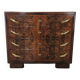 1940s Art Decò chest of drawers in walnut burl with black glass top