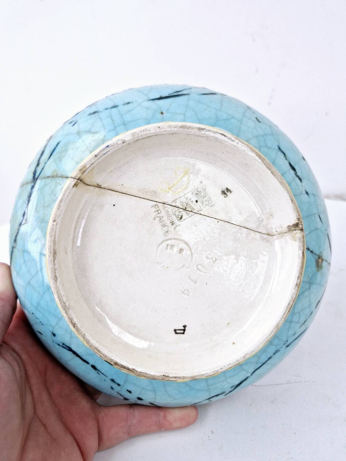 Old bowl on pedestal with raised edges art deco ceramic Longwy