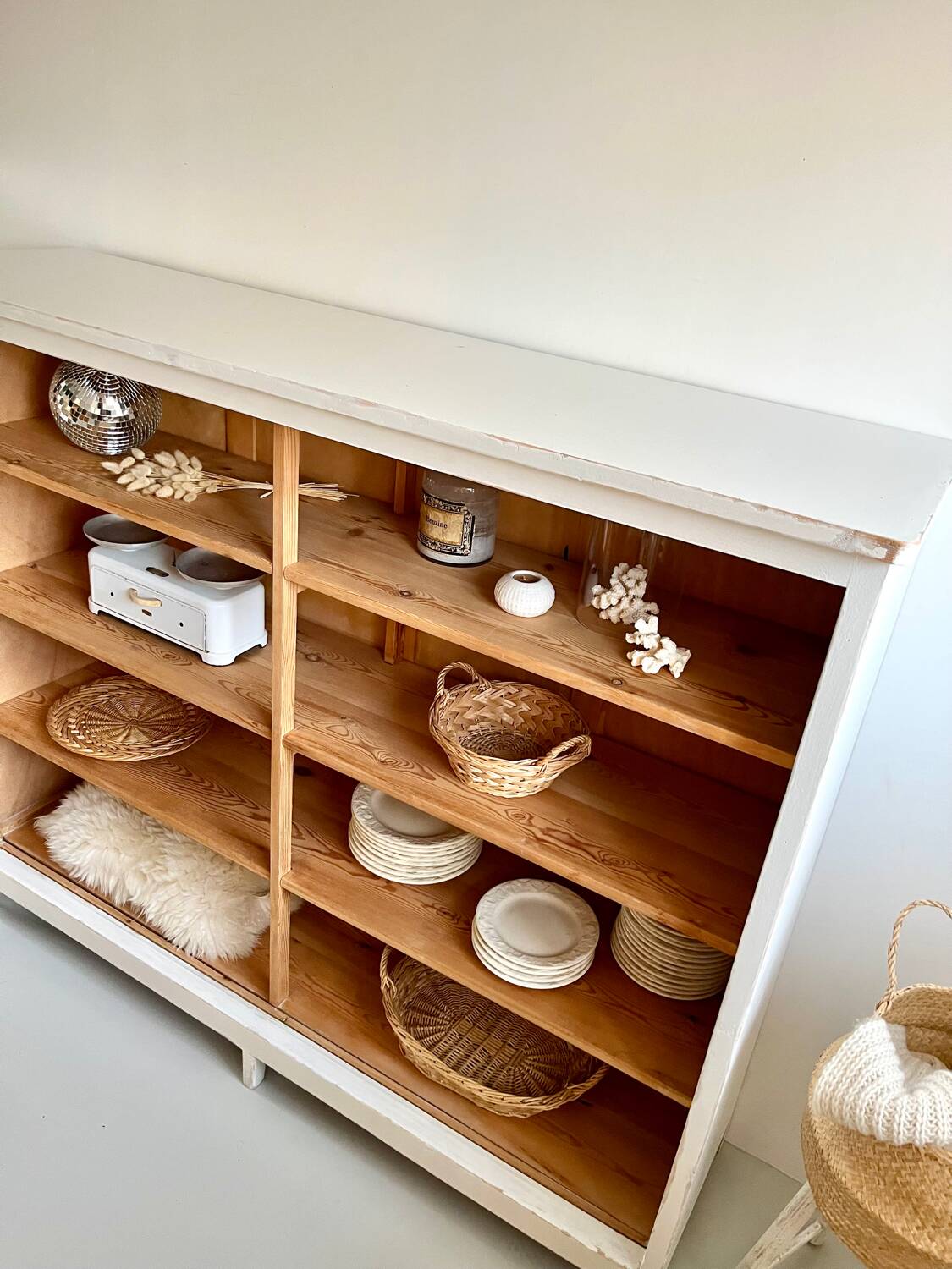 Large antique school wardrobe/bookshelf in solid pine – 1950