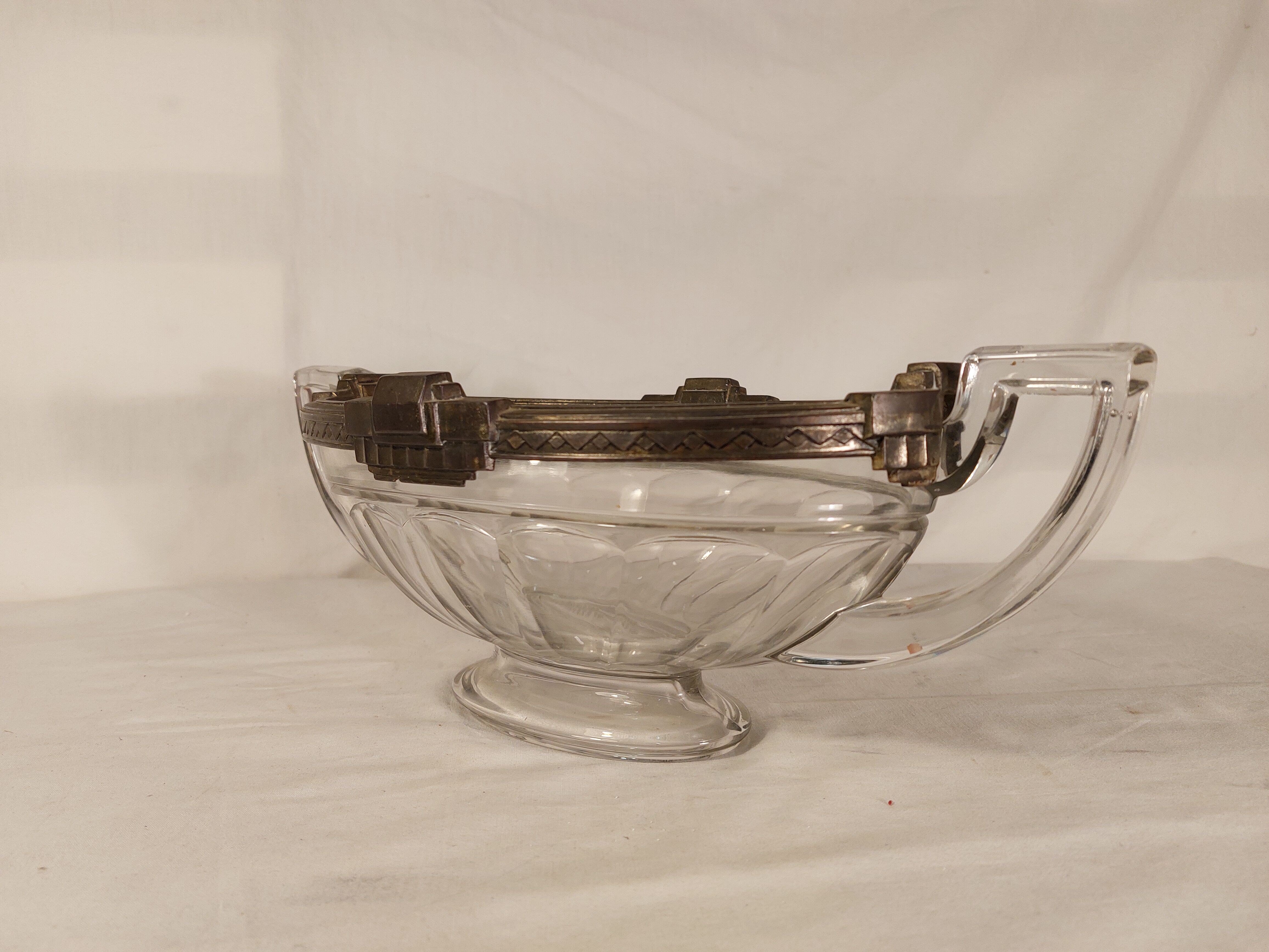 Oval cup with Art Deco handles "Noémie" - Cristal Val St Lambert Belgium