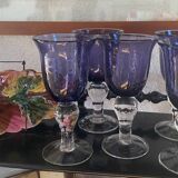 Set of 5 large vintage bubbled and blown glass glasses