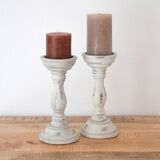 Set Of 2 Vintage Rustic Wooden Candle Holders, Country Home Decor