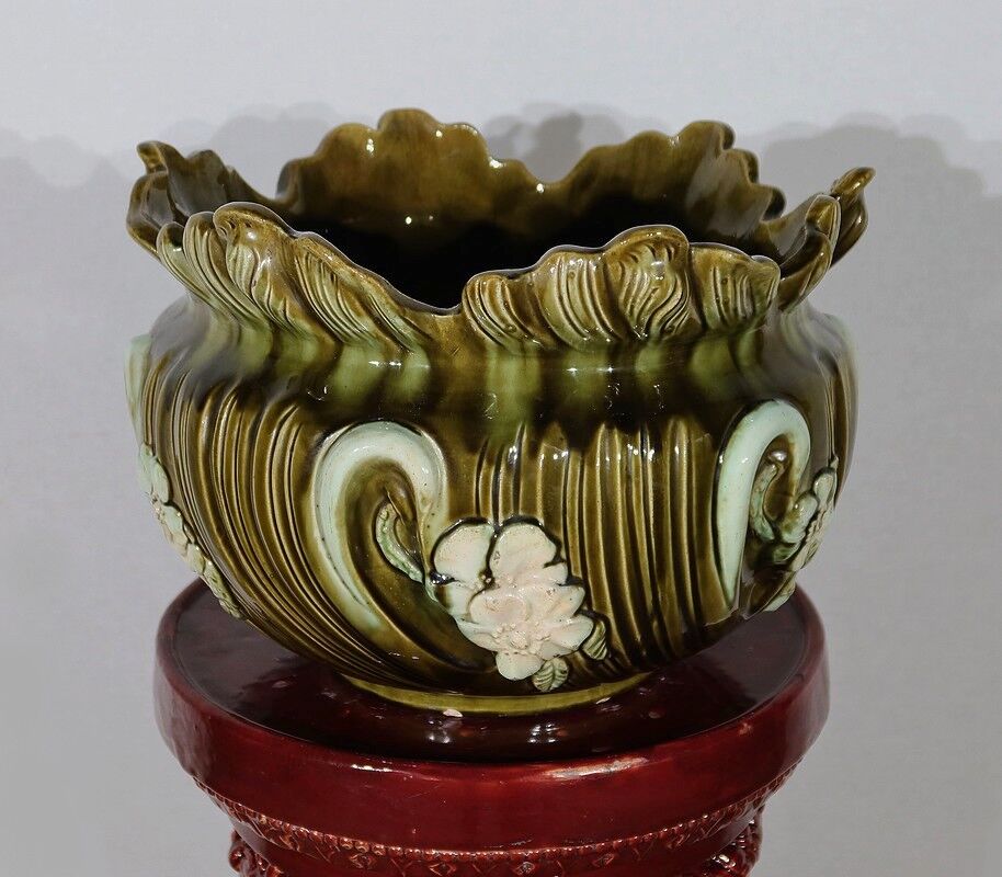 Cache-pot en faïence barbotine, art nouveau – 1920
