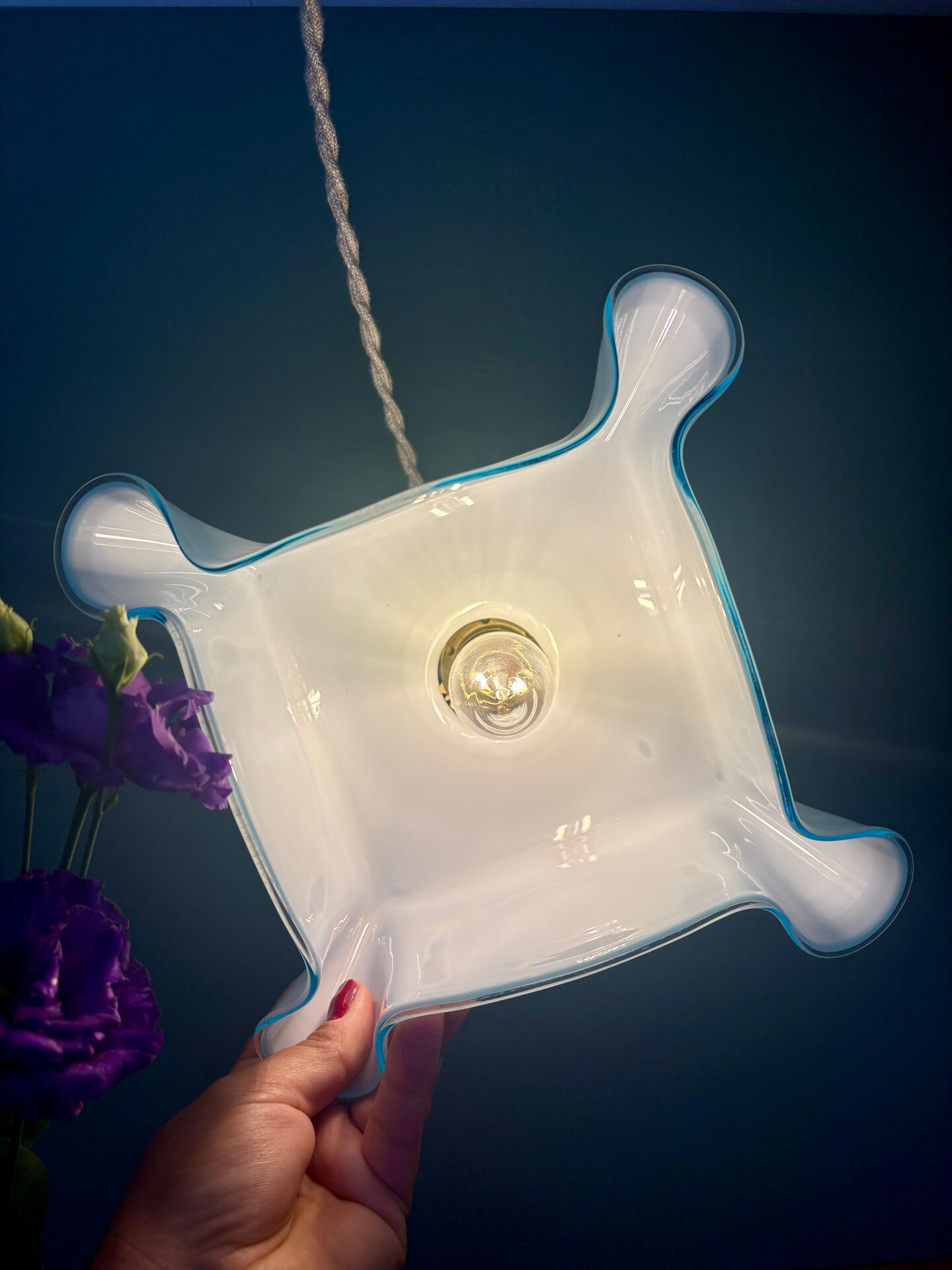 Vintage blue opaline pendant light
