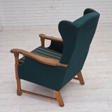 1970s, Danish high back armchair, furniture wool, solid oak wood.
