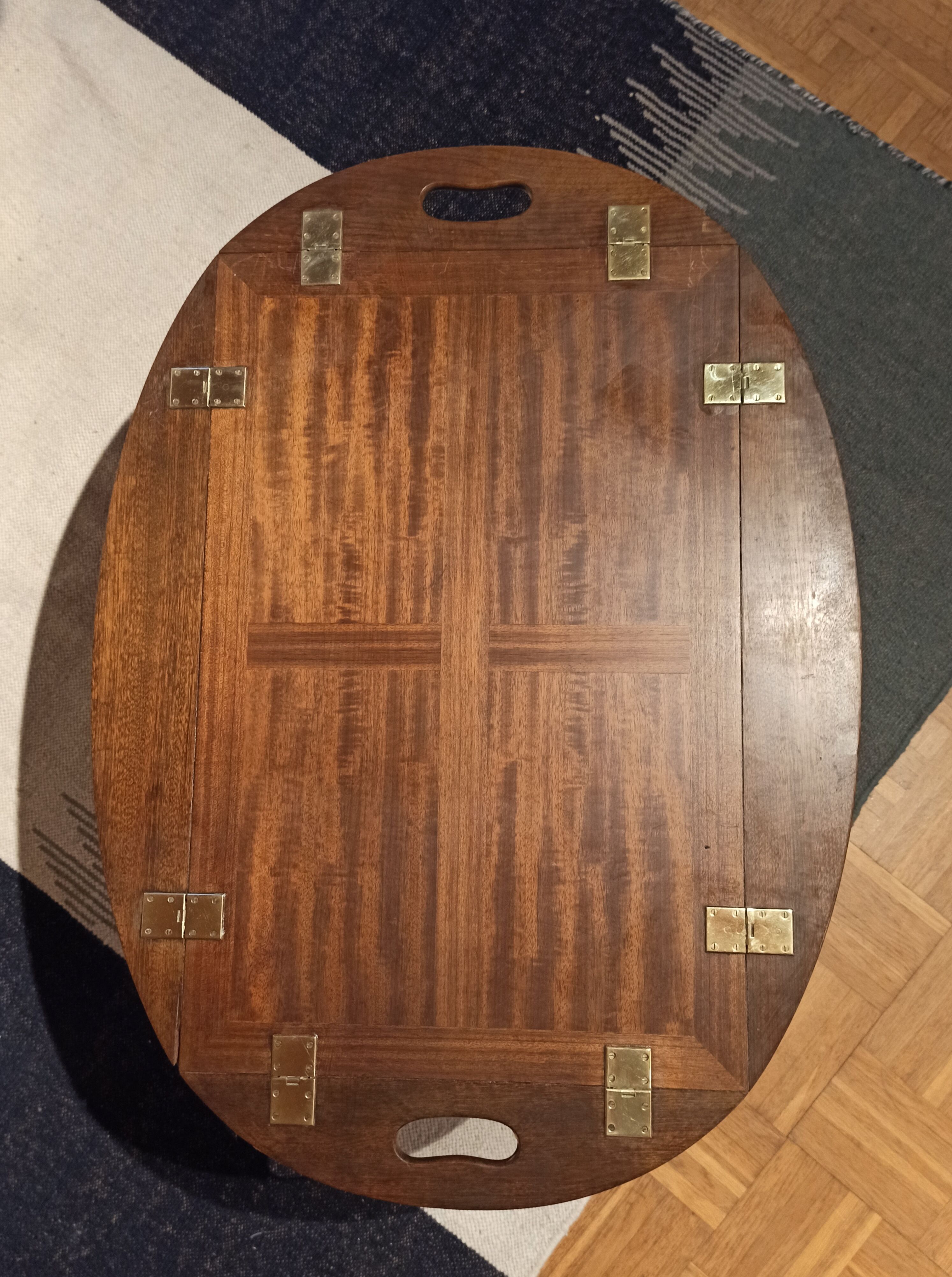 Folding coffee table type Butler marine boat wood and brass mahogany