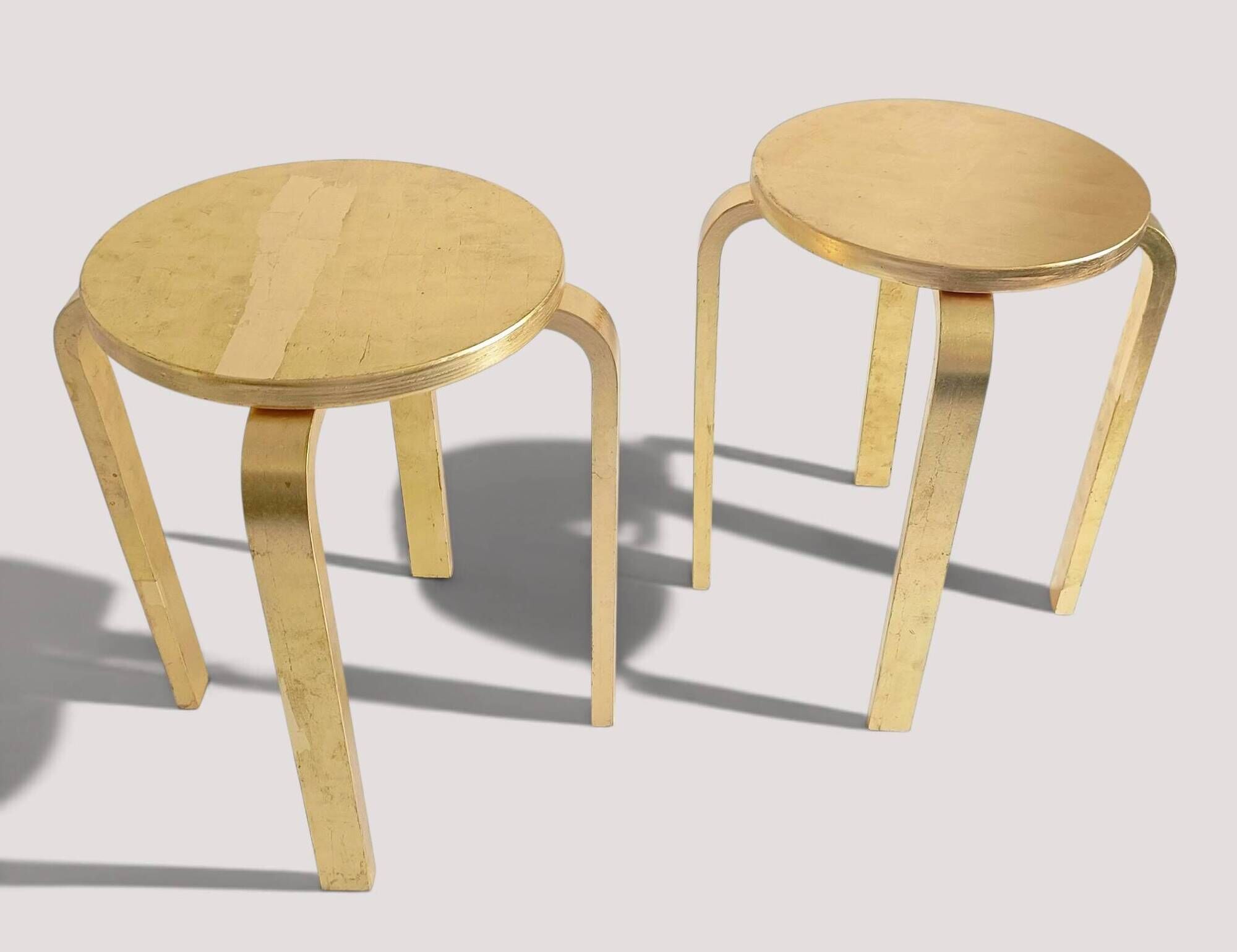 1990s IKEA Frosta Stools in the Style of Alvar Aalto, Gold Leaf Covered