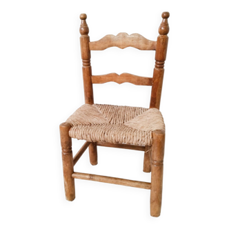 Chaise enfant vintage en bois et paille