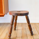 Tabouret tripode en bois avec étoile, Brutaliste, Style Populaire, 1950