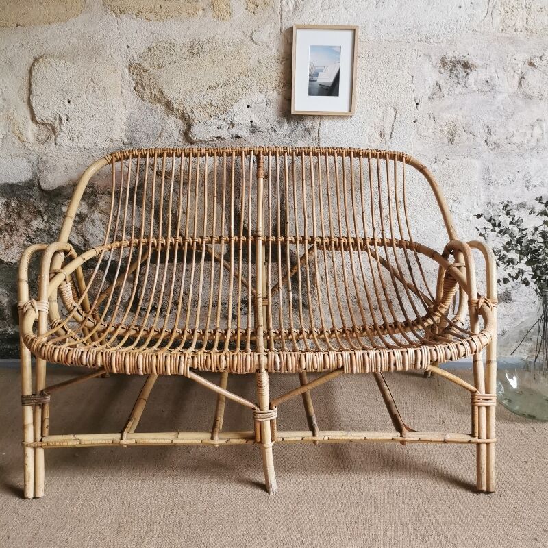 Antique rattan bench