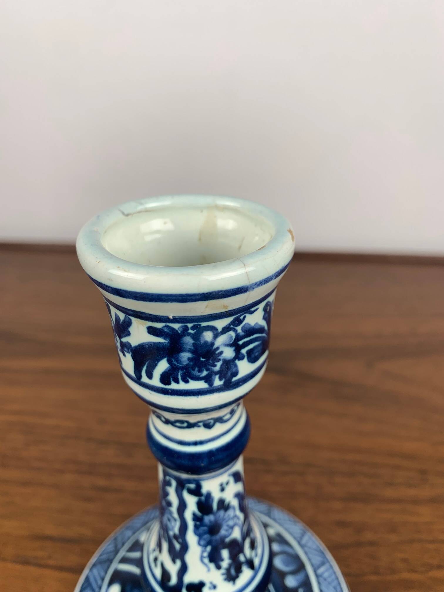 Blue & white floral candle holder by OUD, Delft, 1930/60
