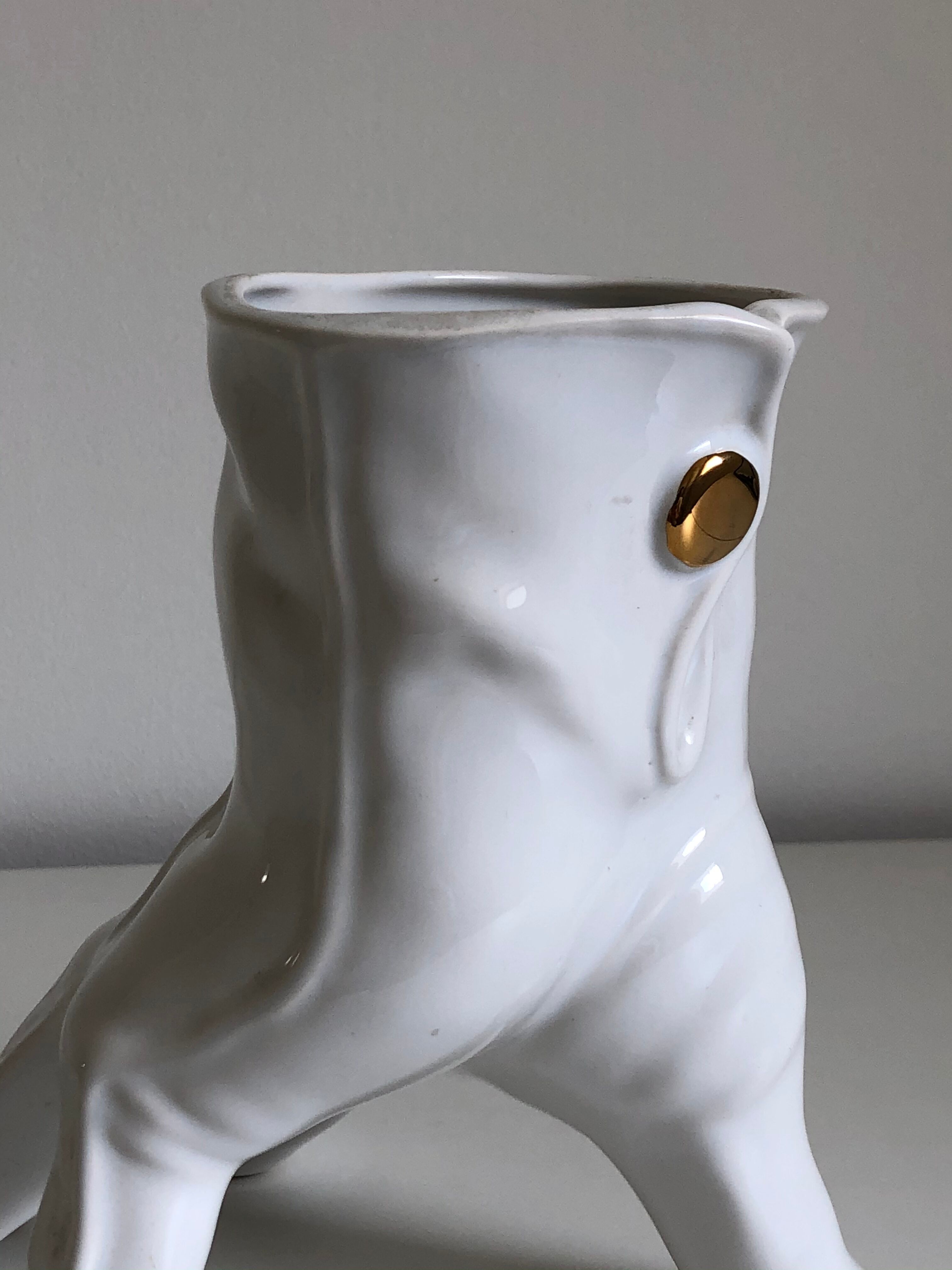 Surreal ceramic vase in the shape of a white glove by Leo Bonassera., 1970