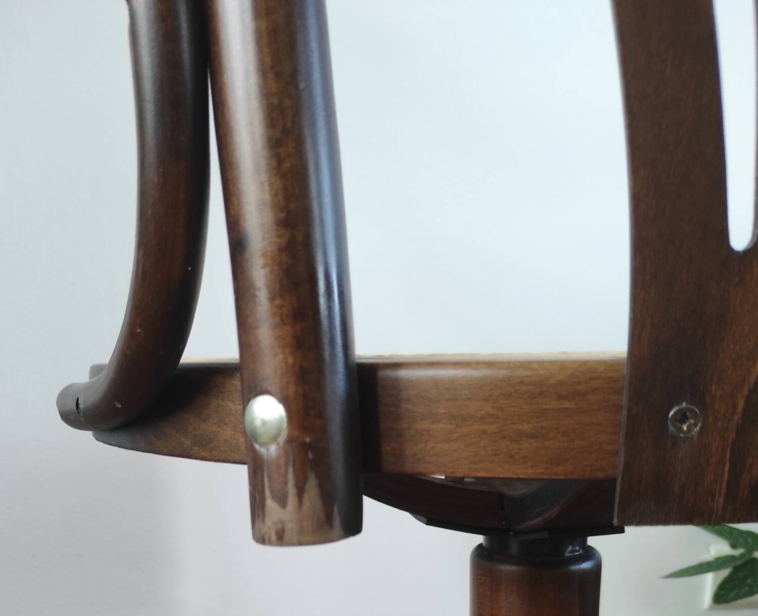 Vintage swivel office chair with curved wood and caning (Thonet style)