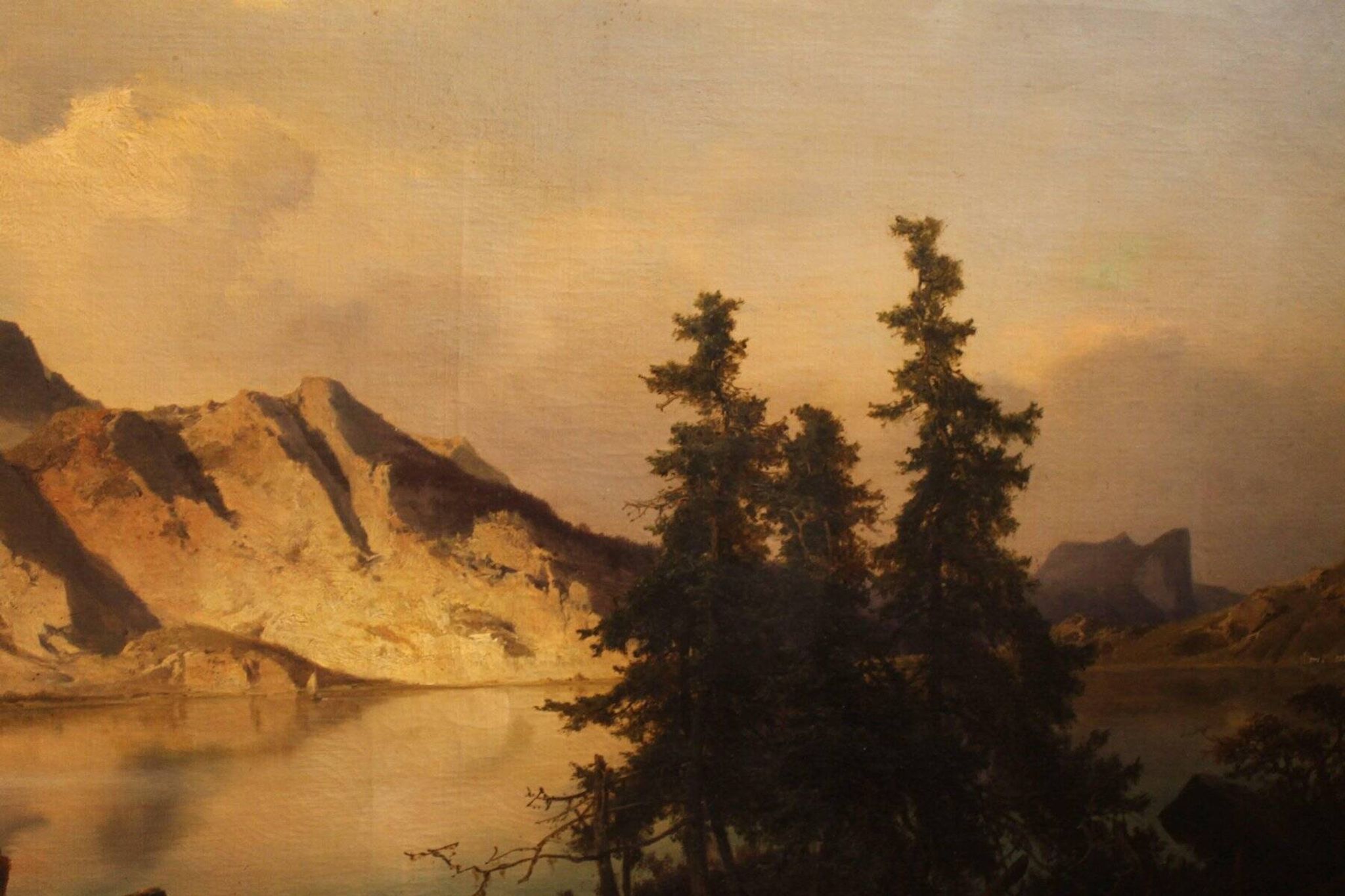 Joseph Brunner, Austrian Landscape with Lake and Mountain Painting, 1869, Oil on Canvas, Framed