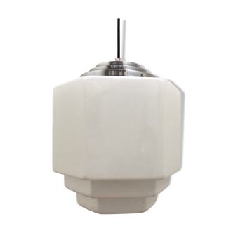 Hanging lamp opaline and chromed brass