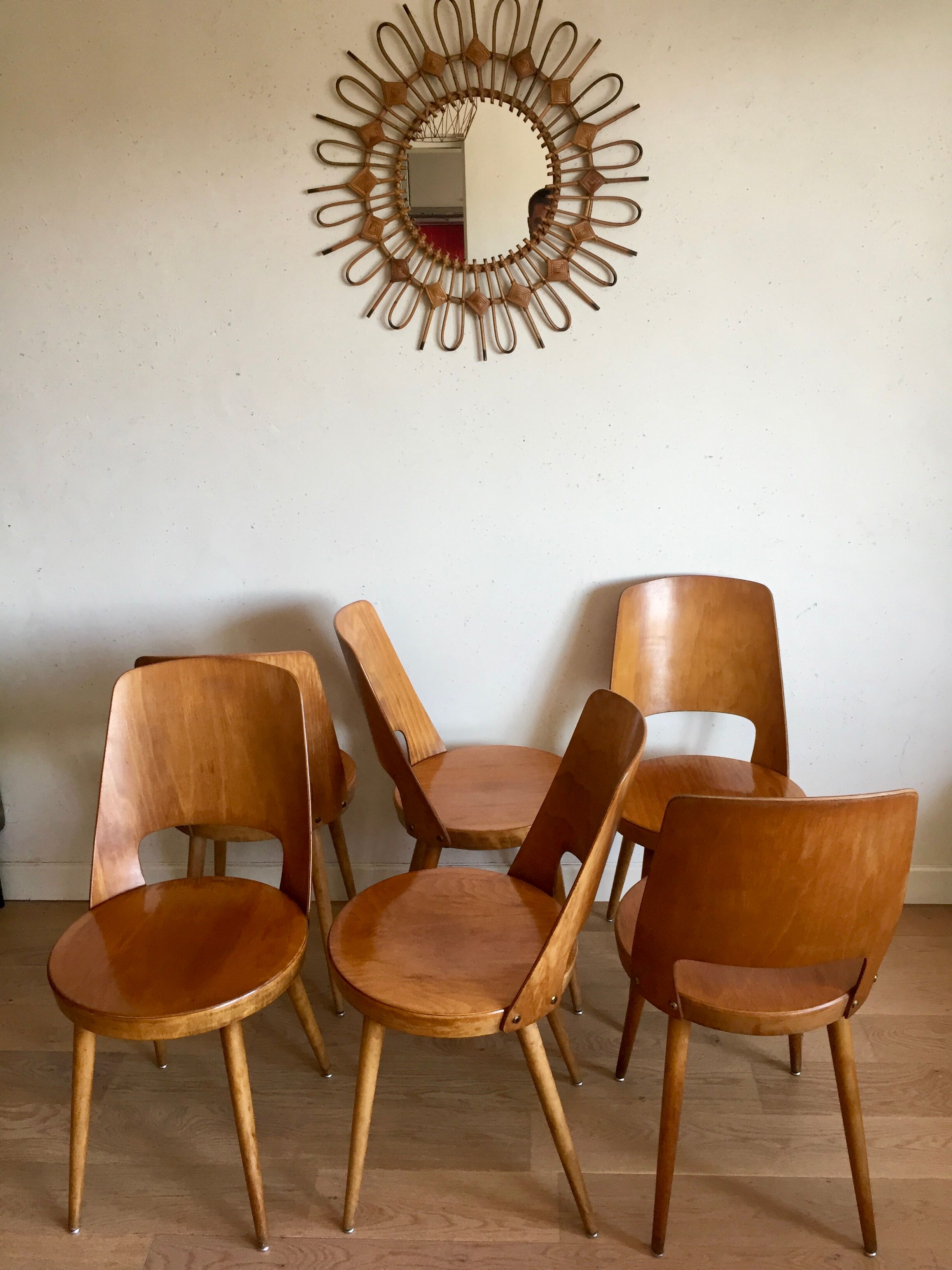 Lot of 6 chairs bistros Baumann Mondor vintage 60s