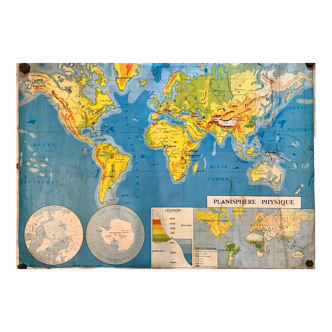 Carte scolaire du monde / planisphère politique et physique années 60