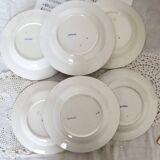 6 vintage Belgian earthenware soup plates with blue marli pattern